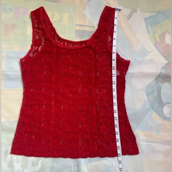 Lorraine Vintage 90s red floral lace tank top size medium - Picture 2 of 6